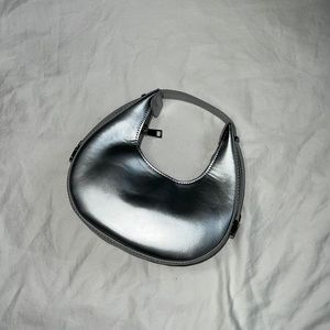 Metallic Silver Crescent Mini Bag